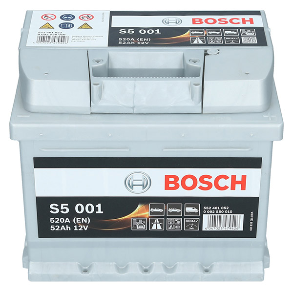 Bosch S5 001, 12V 52Ah 520A/EN Autobatterie Bosch. TecDoc: .