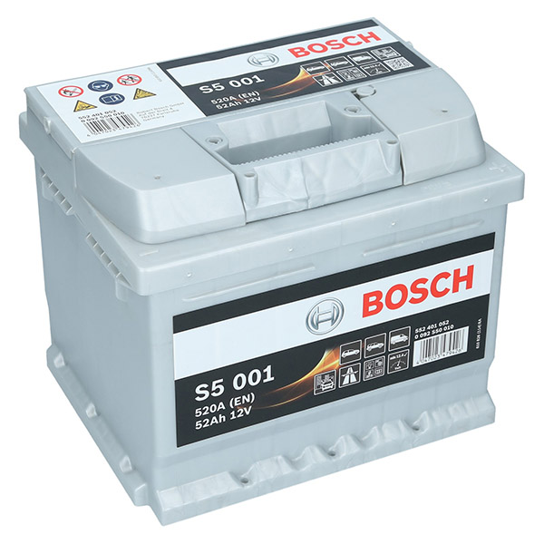 Bosch S5 001, 12V 52Ah 520A/EN Autobatterie Bosch. TecDoc: .
